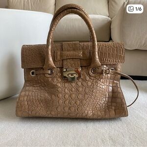 Authentic Jimmy Choo Brown Crocodile Embossed Handbag